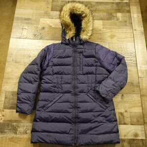 Lands’ End Down Puffer Parka Women’s 14W 0X Iridescent Navy Faux Fur Winter Coat